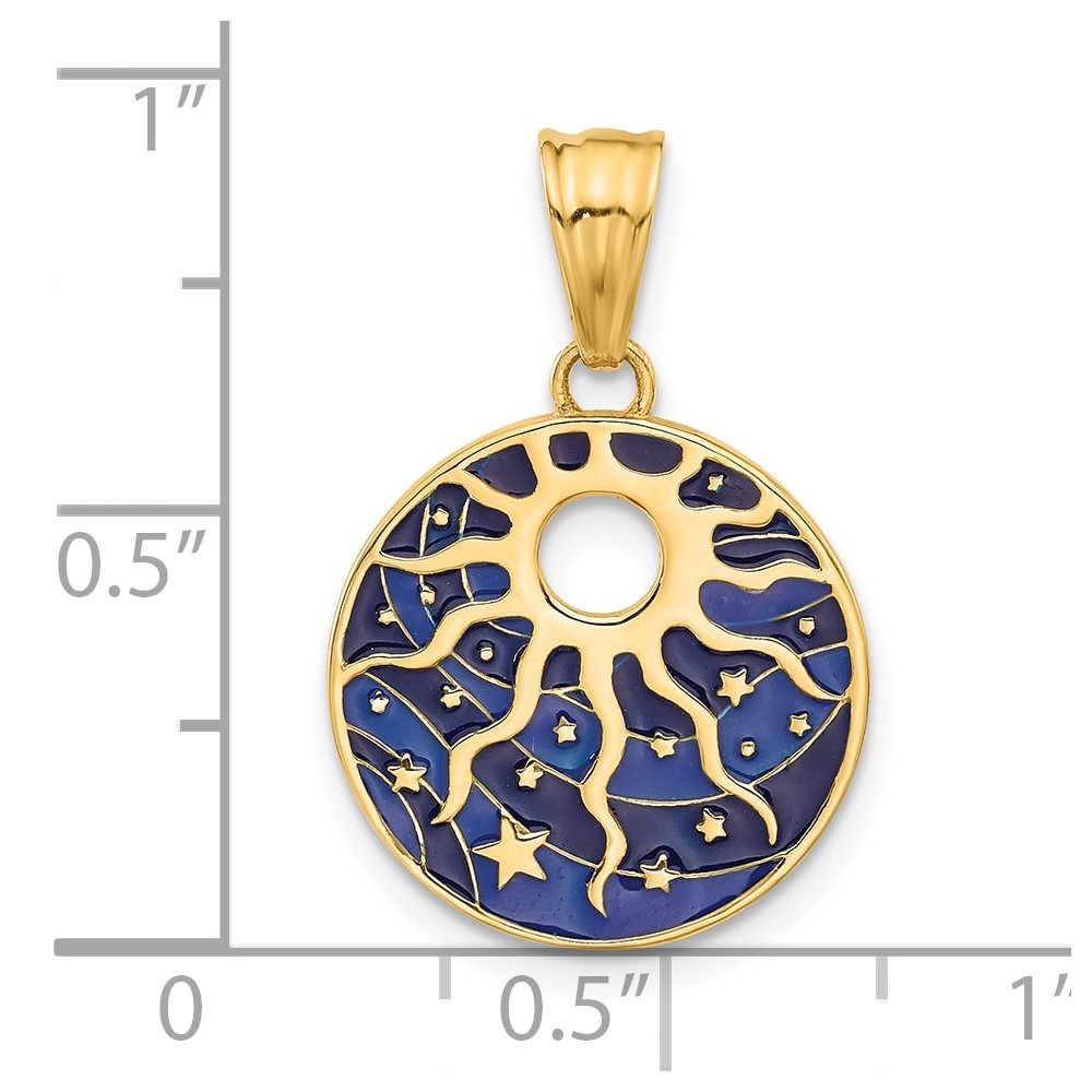 14K Gold Enameled Sun & Stars Pendant 1.93g L-24.7 mm W- 16.25mm