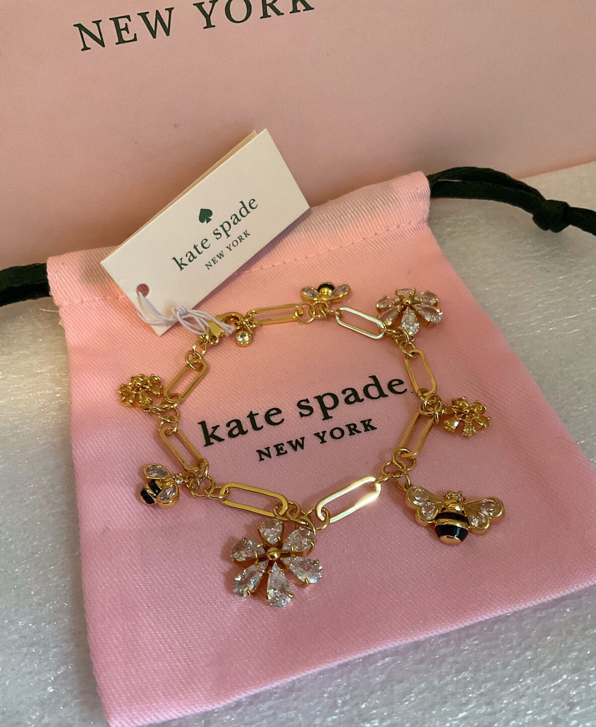 Kate Spade New York 12K Gold Plated Metal All abuzz stone bee charm bracelet