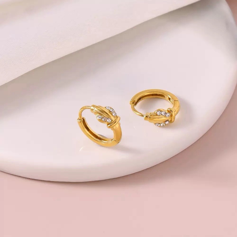 18K Gold Plated CZ Knot Hoop Earrings Small Huggie Earrings Gift for women 060