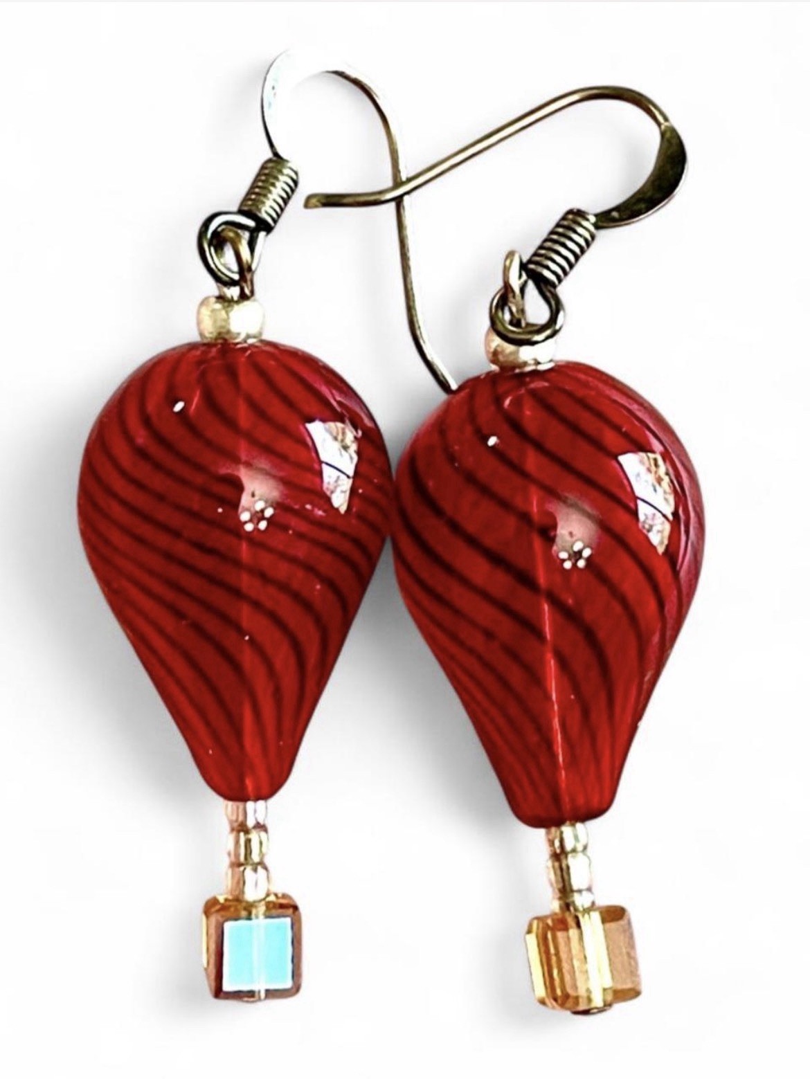 Vintage Artisan Hot Air Balloon Dangle Earrings Aurora Borealis AB Lampwork EUC