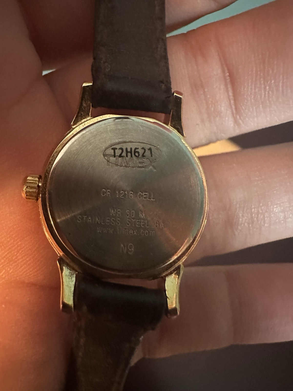 Timex Indiglo Women’s Quartz Analog Watch Gold Case Black Leather Strap 30M