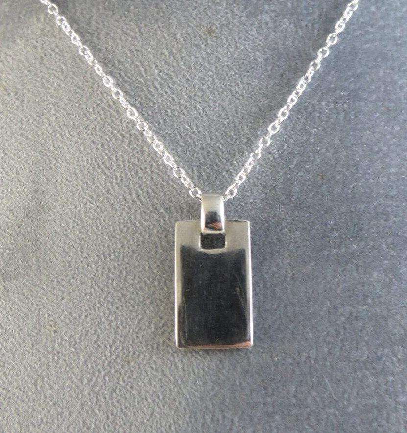 Vintage Sterling Silver Rectangular 1″ Bar Pendant Chain Necklace #128