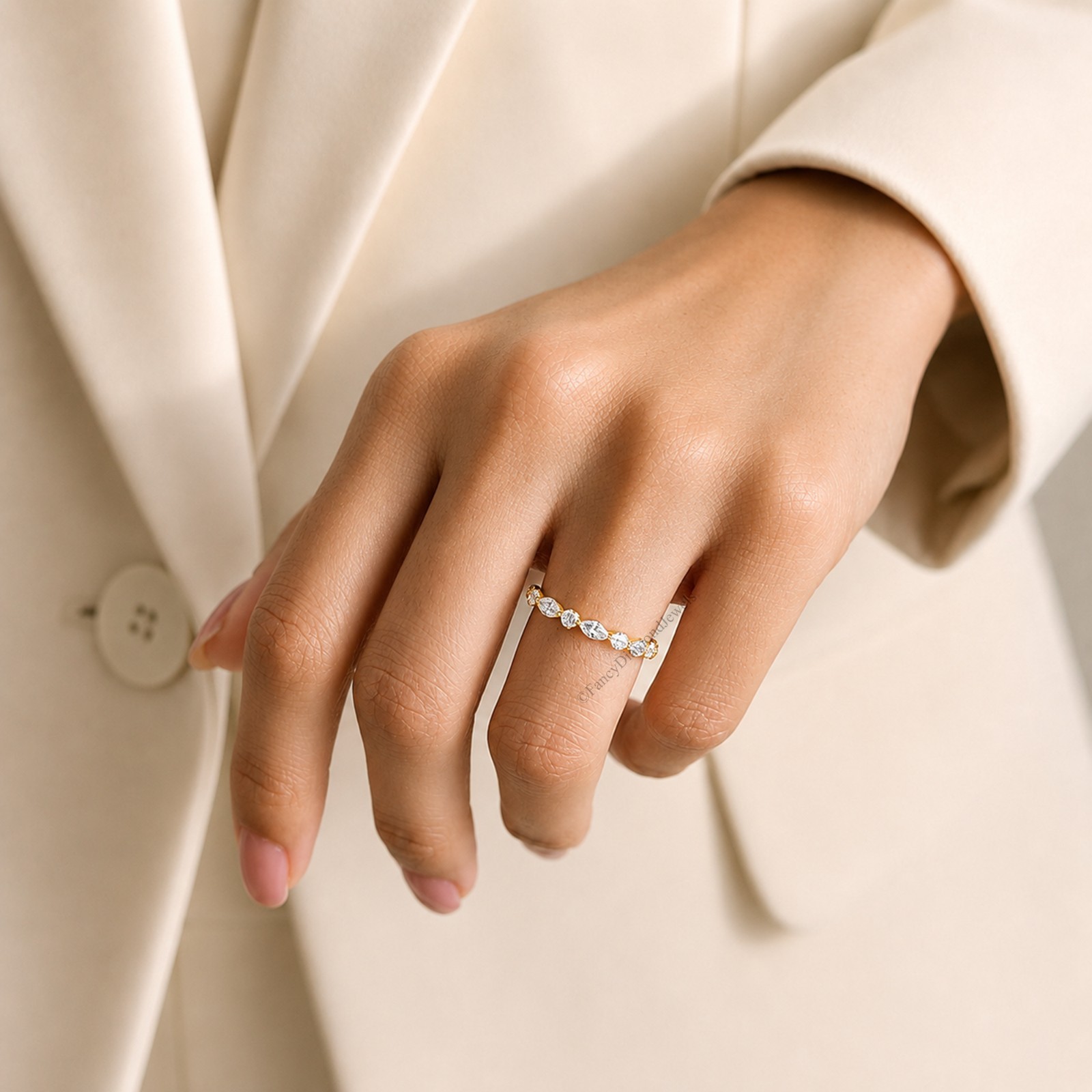 Alternating Marquise and Round Diamond Cut Dainty Stackable Eternity Ring FD586
