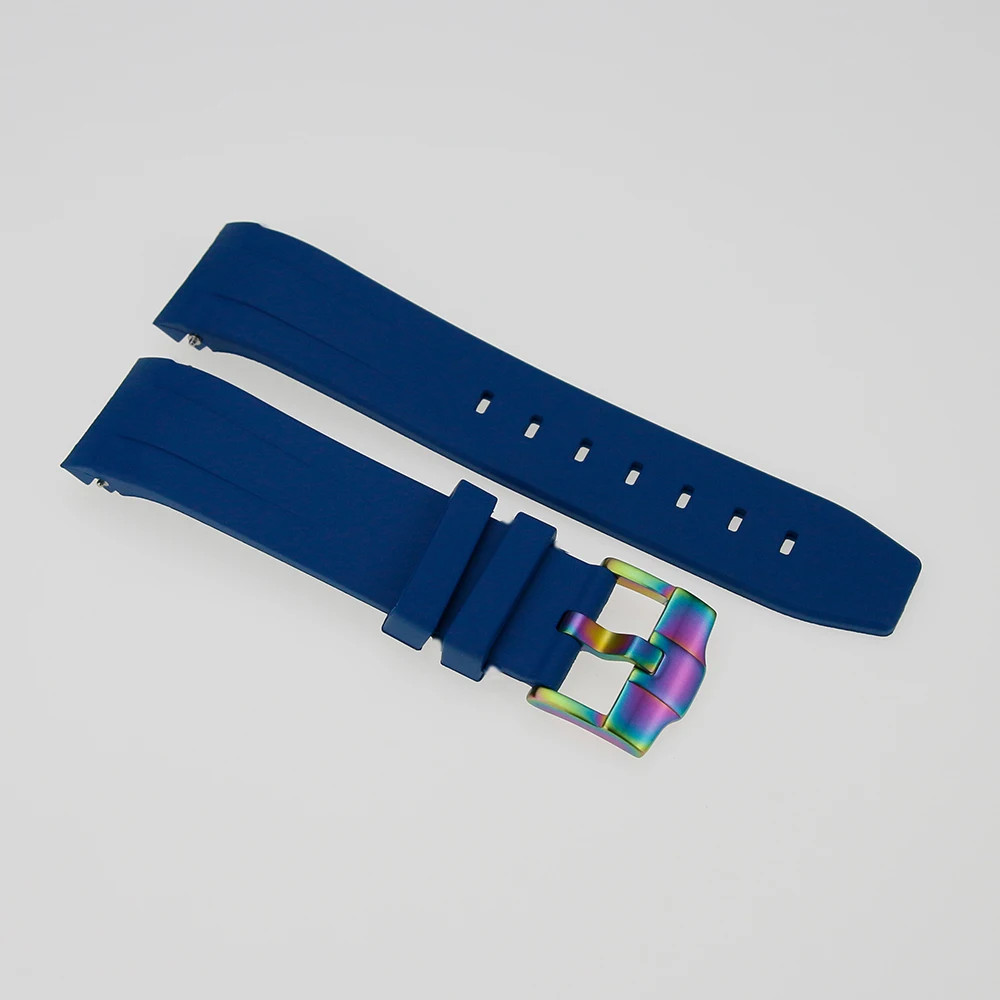 22mm Watch Strap Dark Blue Vulcanized Rubber Curved Ends Solid Buckle For SKX007