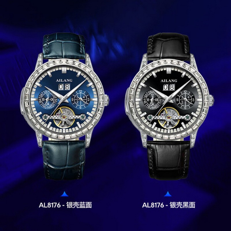 AILANG Men’s Luminous Diamond Calendar Tourbillon Automatic Mechanical Watch