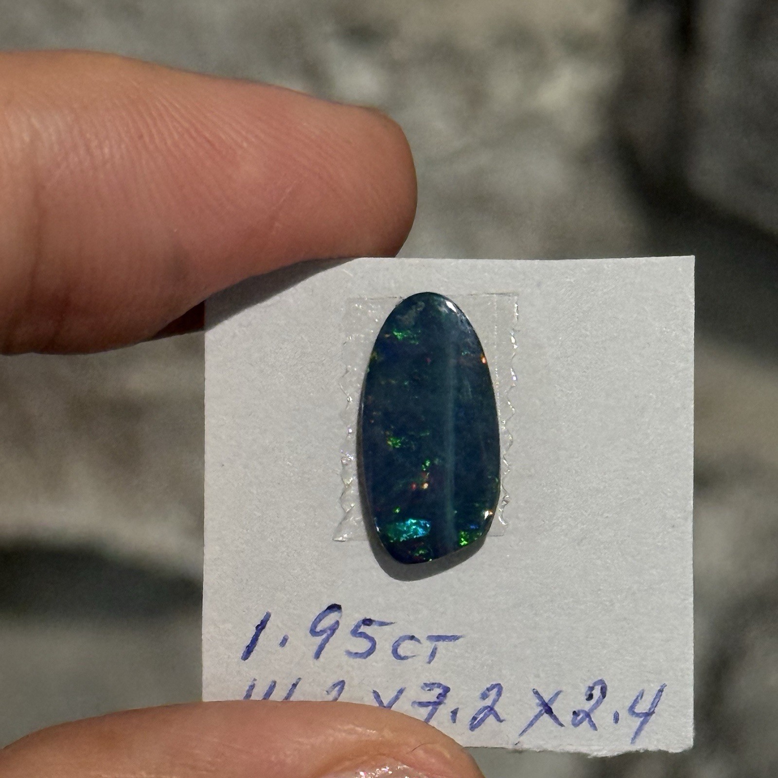 1.95ct 14.2×7.2×2.4mm Sparkling Green Blue Australian Doublet Opal Cabochon Gem
