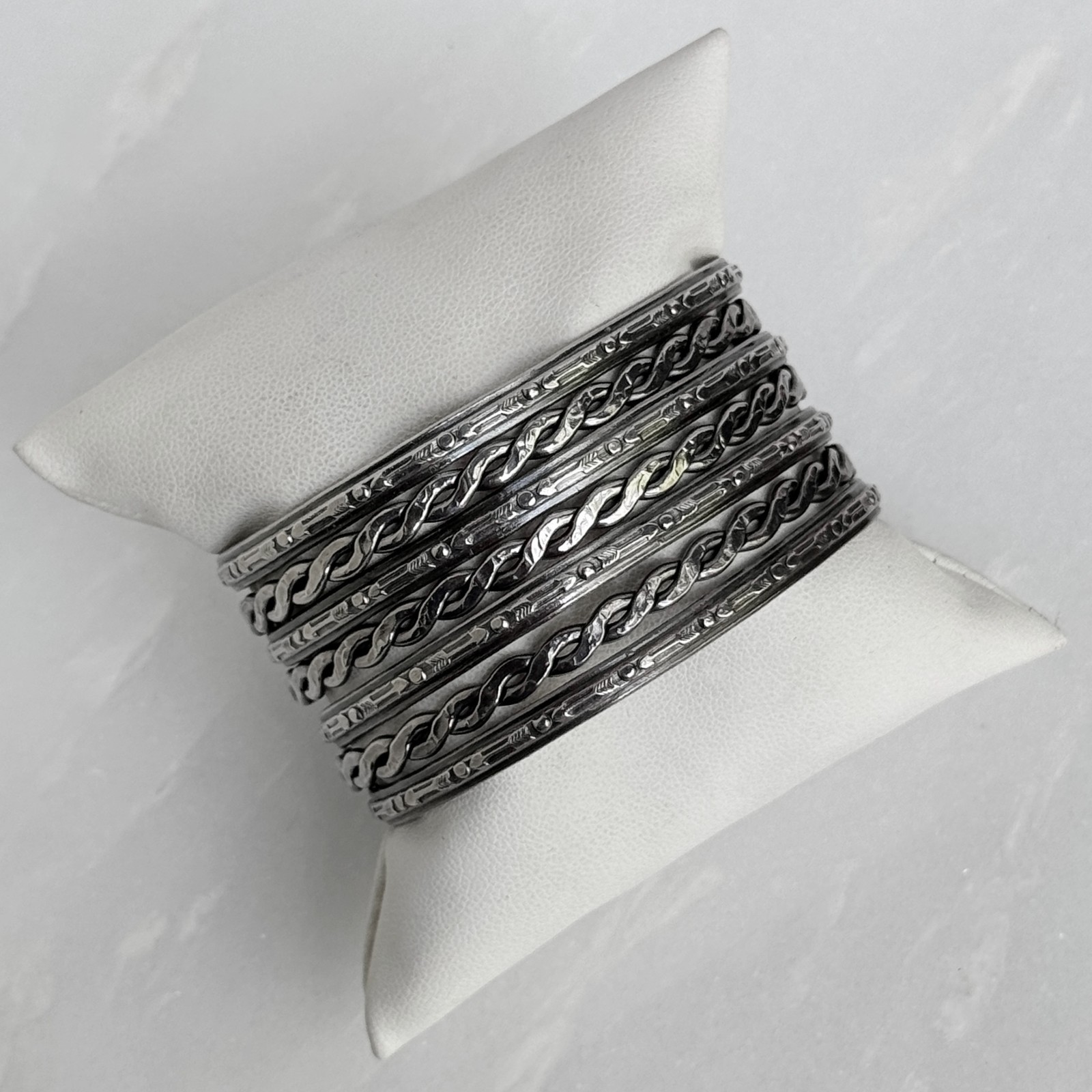 Sterling Silver Fred Harvey Era Wide Cuff Bracelet w/ Arrow & Dot Design Sz 6.5