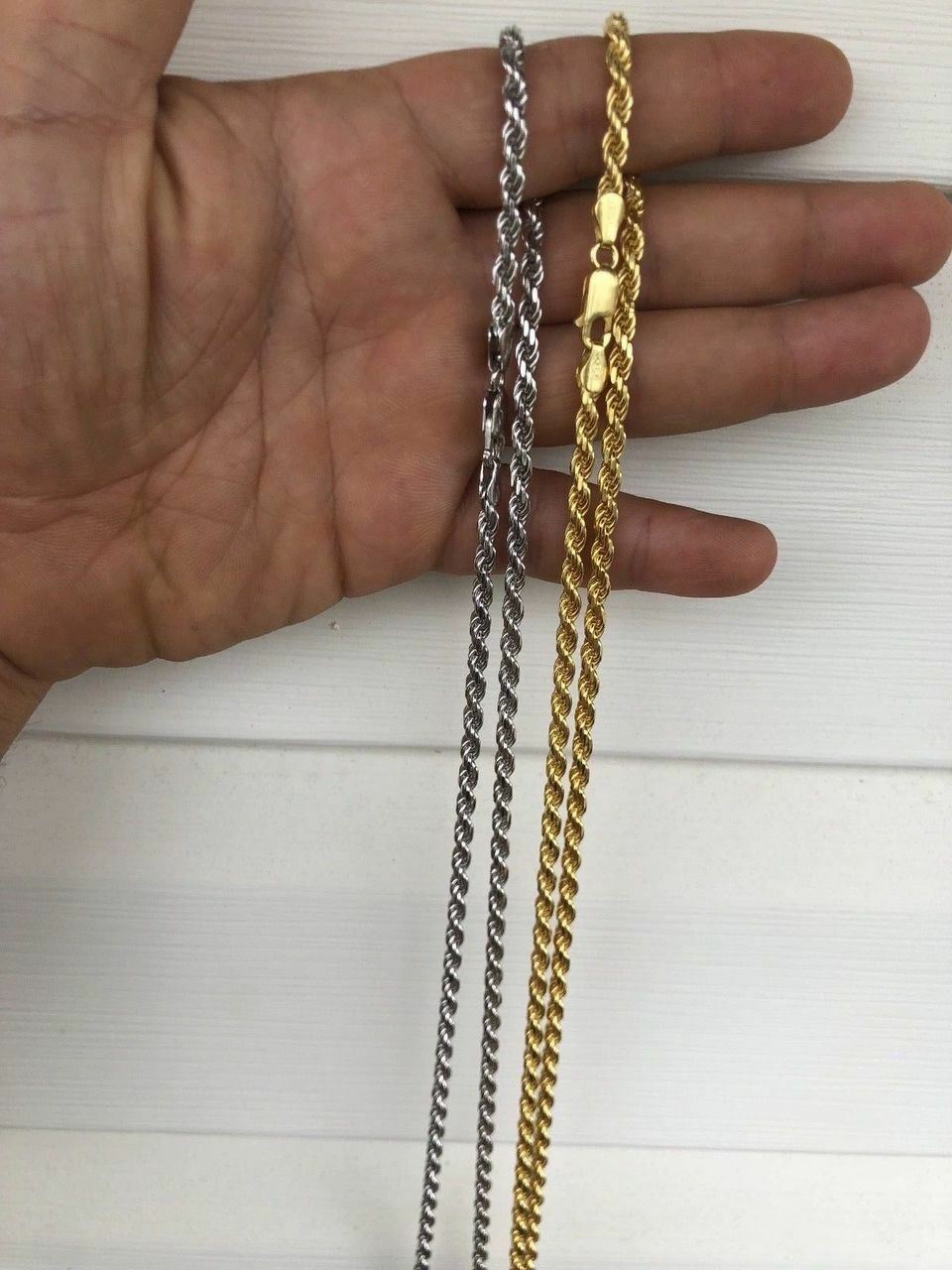 Men’s Solid 925 Sterling Silver / 14k Gold Plated Rope Chain Heavy 4mm ITALY