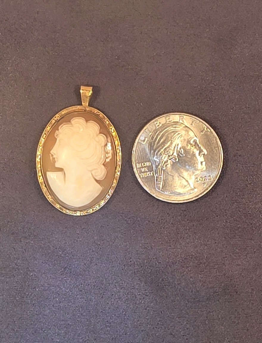 Victorian Era Carved Shell Cameo Pendant 1/20 10KT Gold Filled Stamped C.T.