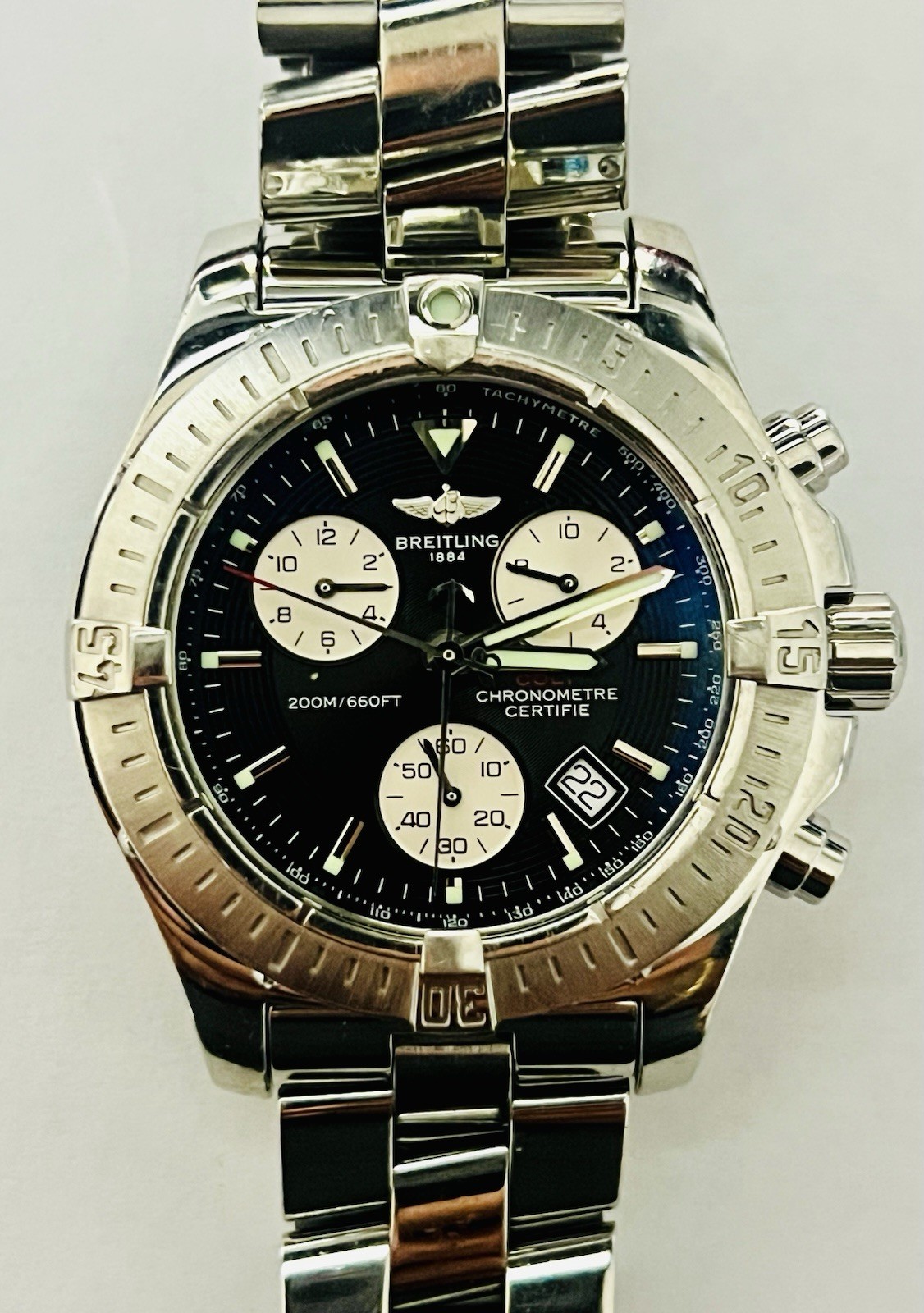 Breitling Colt A73380 Quartz Movement SS Chronograph Black Dial Watch 40mm