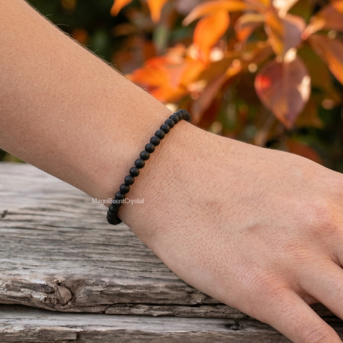 Genuine Shungite 4mm Bead Stretch Bracelet Energy Protection Healing Crystal