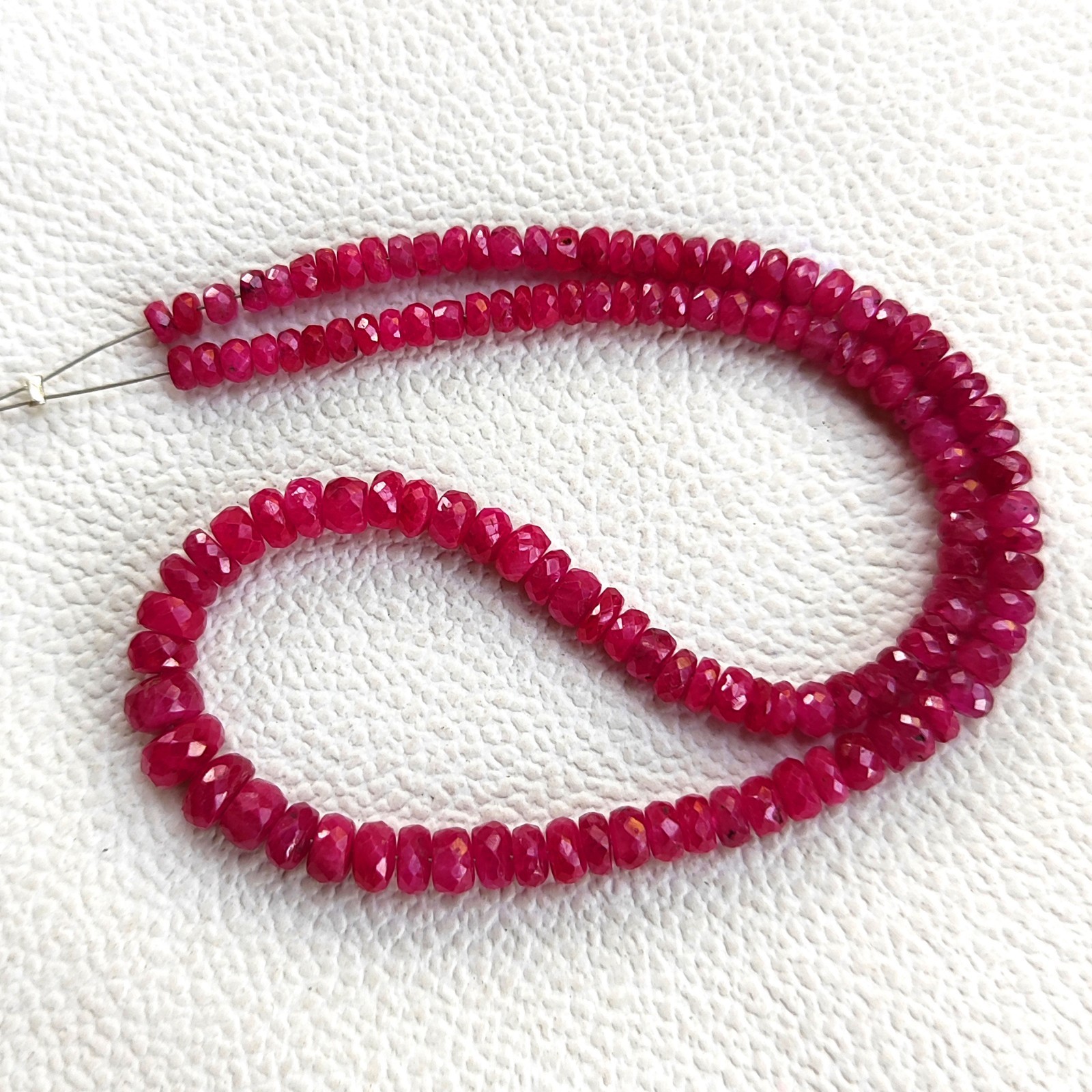Myanmar Ruby 3.5-6mm Faceted Rondelle Cut Stone Beads 12” Strand Natural Gems