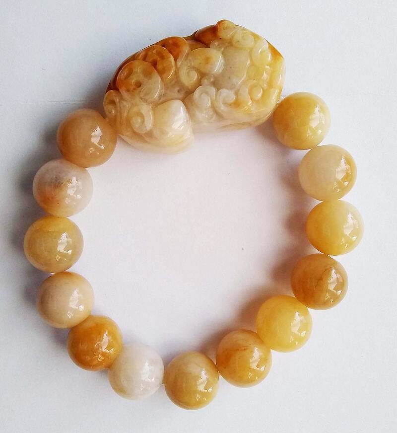11mm Yellow Jade Round Beads Bracelet Pixiu money animal Wealthy Lucky jewelry