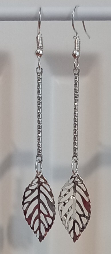 Handmade/Assembled Long Bar and Leaf Earrings S7/23/2