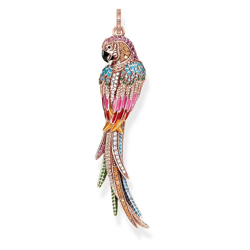 Parrot Amazon Macaw Parakeet Bird Pendant 925 Sterling Silver Rose Tone
