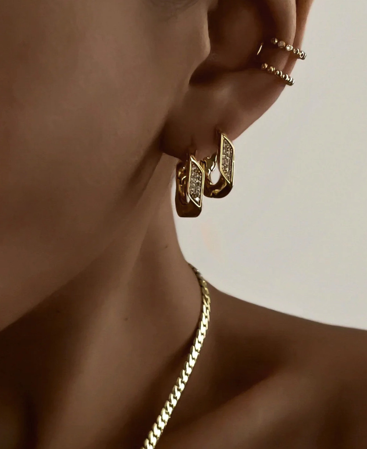 LUV AJ Pave Cuban Link Hoops- Gold