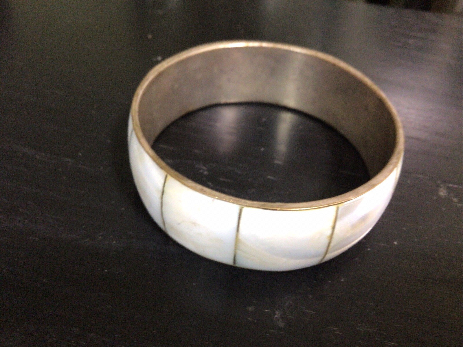 Vintage 1940’s – 1970s Brass MOTHER OF PEARL Chunky Bangle Bracelet