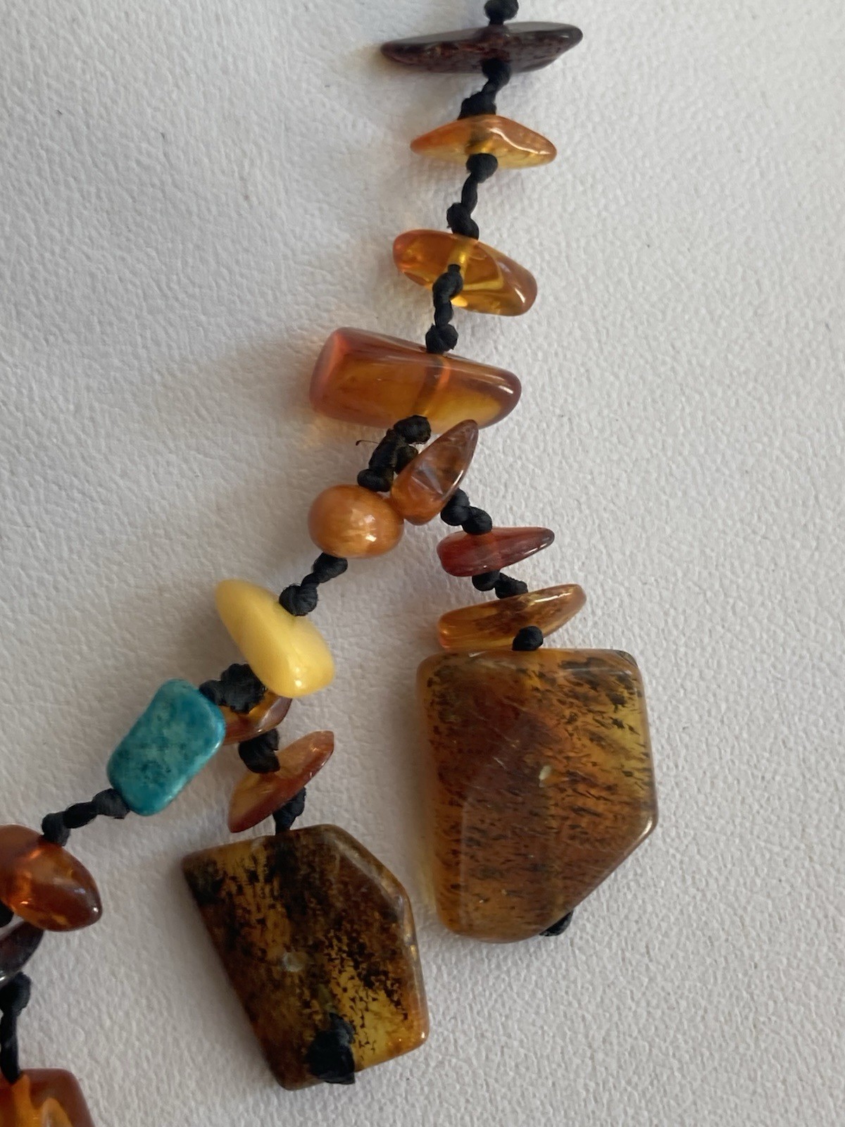 Vintage Necklace Baltic butterscotch amber, turquoise Chips 16.5″ Artisan OOAK
