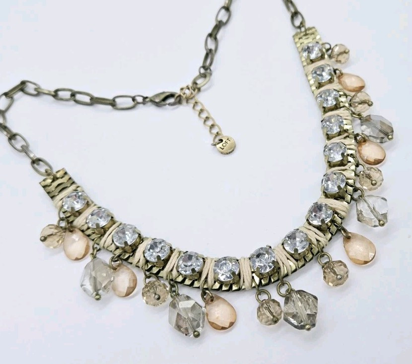Loft Crystal Necklace Charm Multicolored Gold tone 20.5 in Dangle Statement