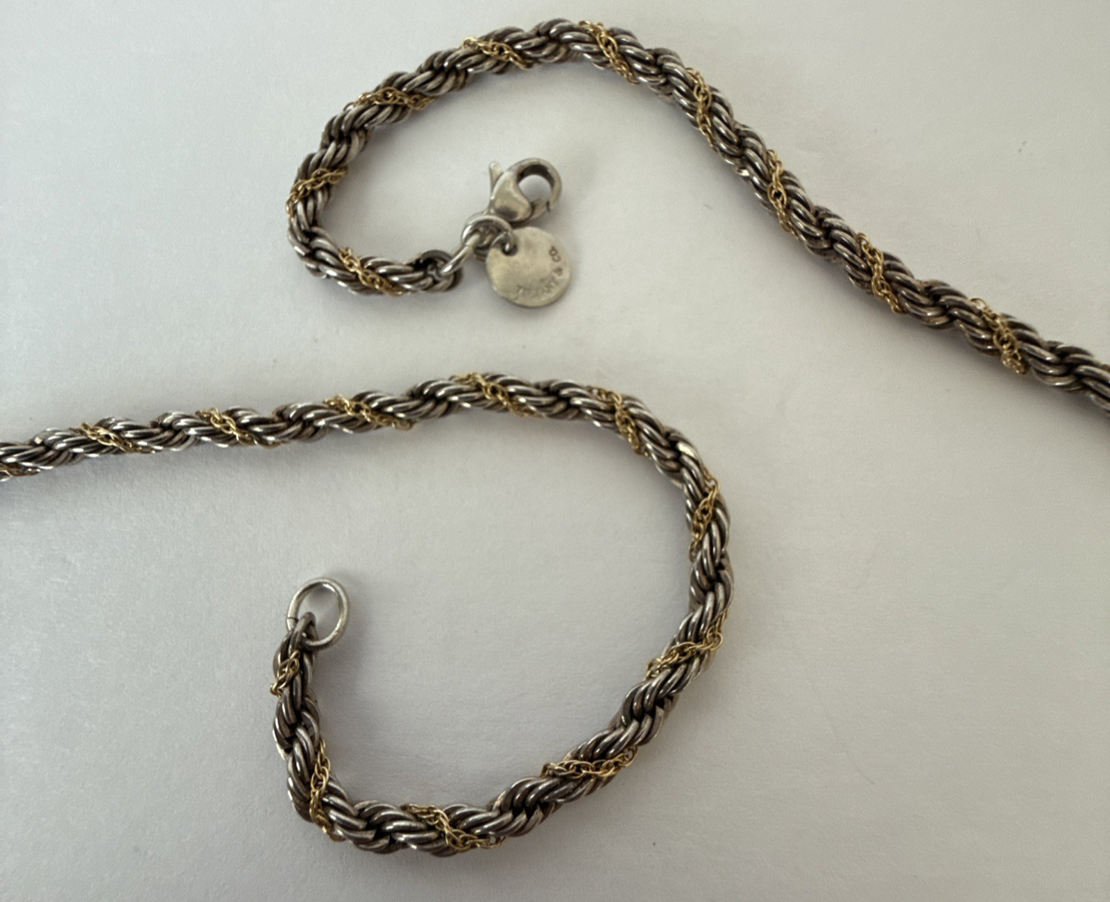 Vintage Tiffany & Co 925 Sterling Silver & 18K Gold Twisted Rope Chain Necklace