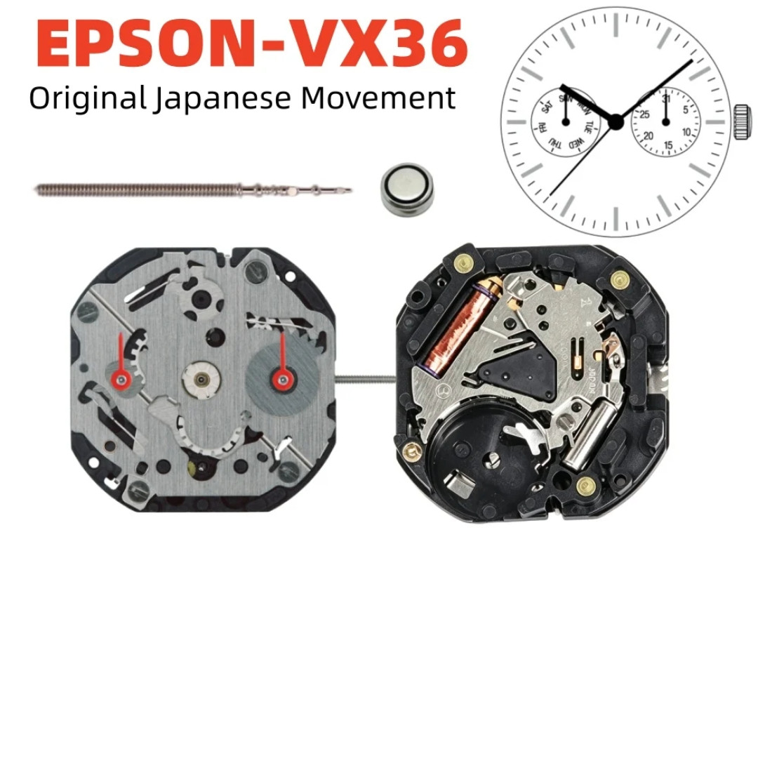 Original Epson VX36B Quartz Watch Movement Day Date 3-Hand Japan Replacement