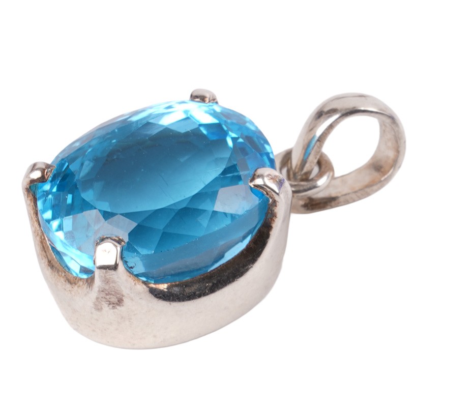 Lübeck unique 12.71ct blue topaz pendant 925 silver handmade