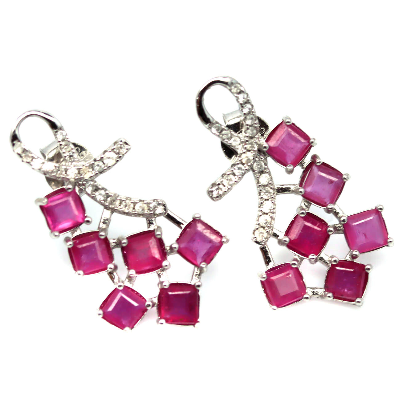 Gemstone Heated 3 x 3 MM. Red Ruby & White Zircon Earrings 925 Sterling Silver
