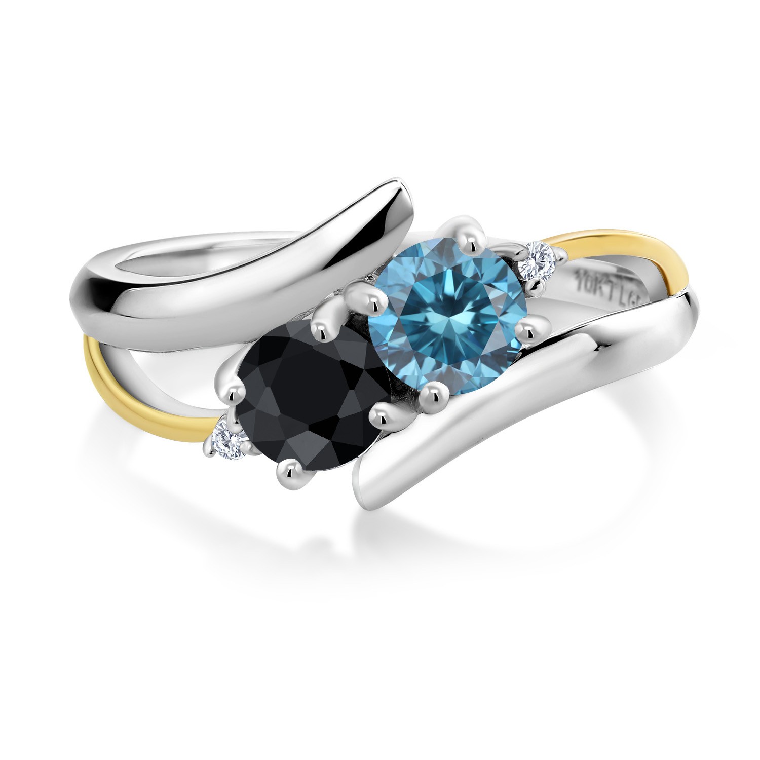 925 Silver and 10K Yellow Gold Blue Lab Grown Diamond and Black Sapphire and