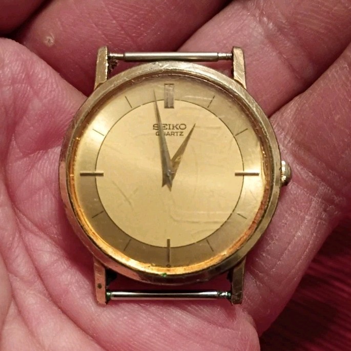 Seiko Quartz Gold Tone Analog Dress Watch Head Only Round Baton Dial – Working