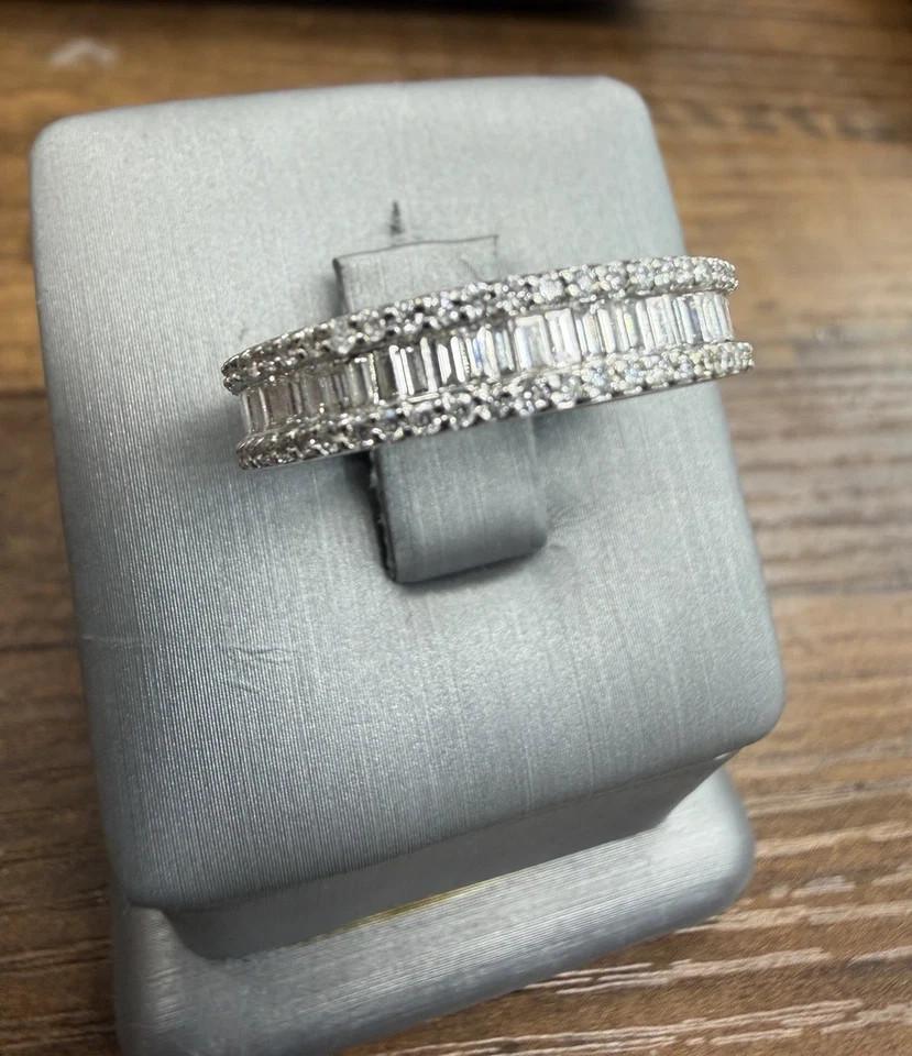 4.50Ct Emerald Cut Natural Diamond Full Eternity Wedding Ring 14k White Gold 6 7