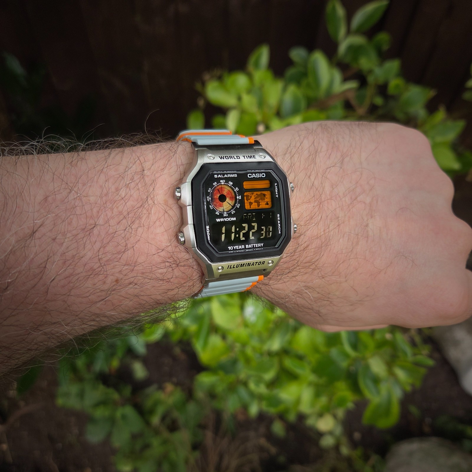 CASIO AE-1200WHD. Royale World Time Watch Mod. Blood moon, Orange, Hydromod.