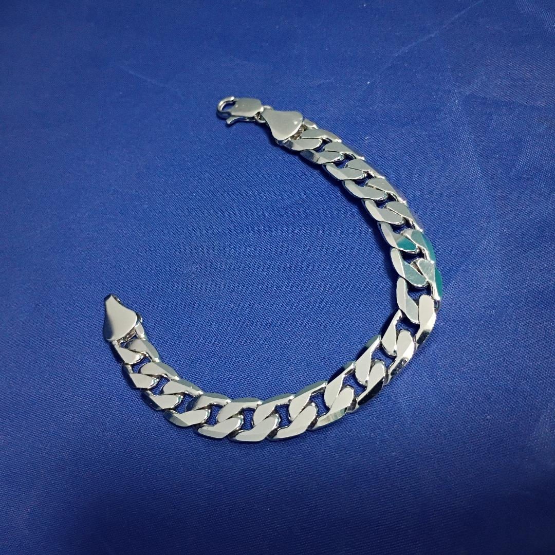 CUBAN LINK ANKLET OR BRACELET BRIGHT SILVER RHODIUM PLATED 8 inch 9.5mm