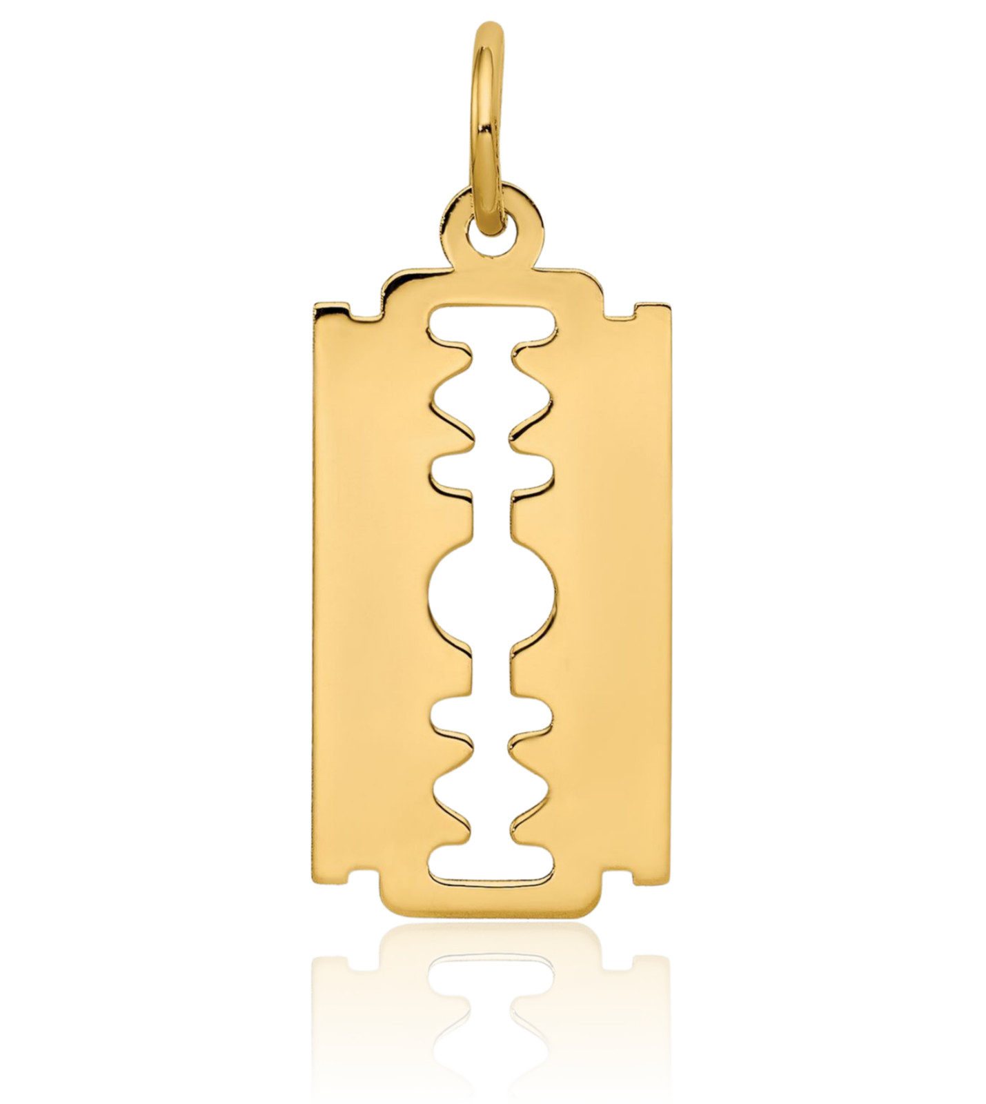 14K Solid Yellow Gold Medium Razor Blade Pendant Necklace 25mm 1 inch Polished