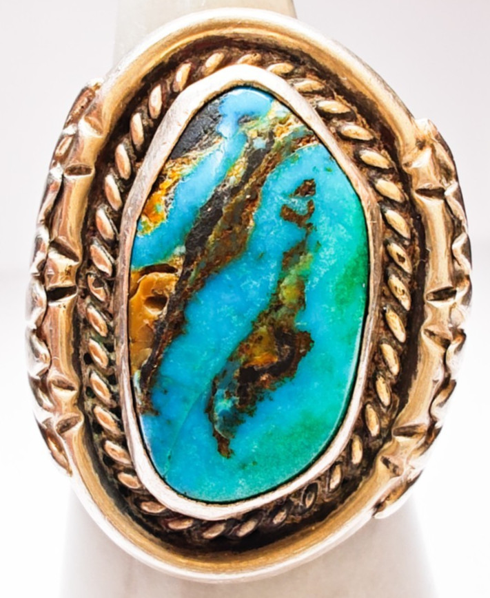 Navajo Sterling Silver Turquoise Ring Size 10.5 • LARGE 19×10.6mm Stone • 17.18g