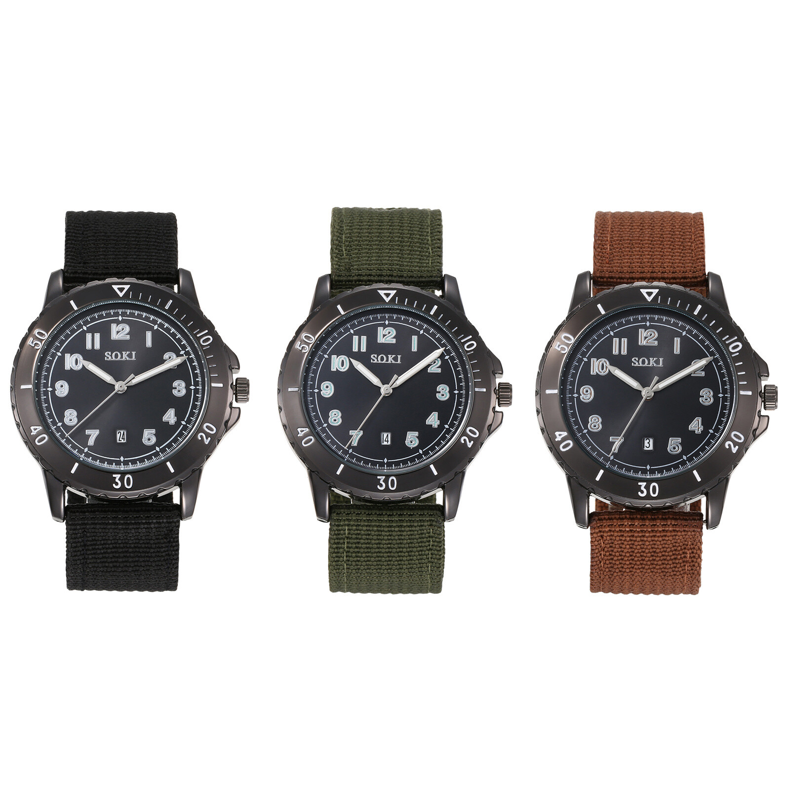 Men Tactical Sports Watch Round Arabic Numeral Dial Date Quartz Nylon Wristwatch
