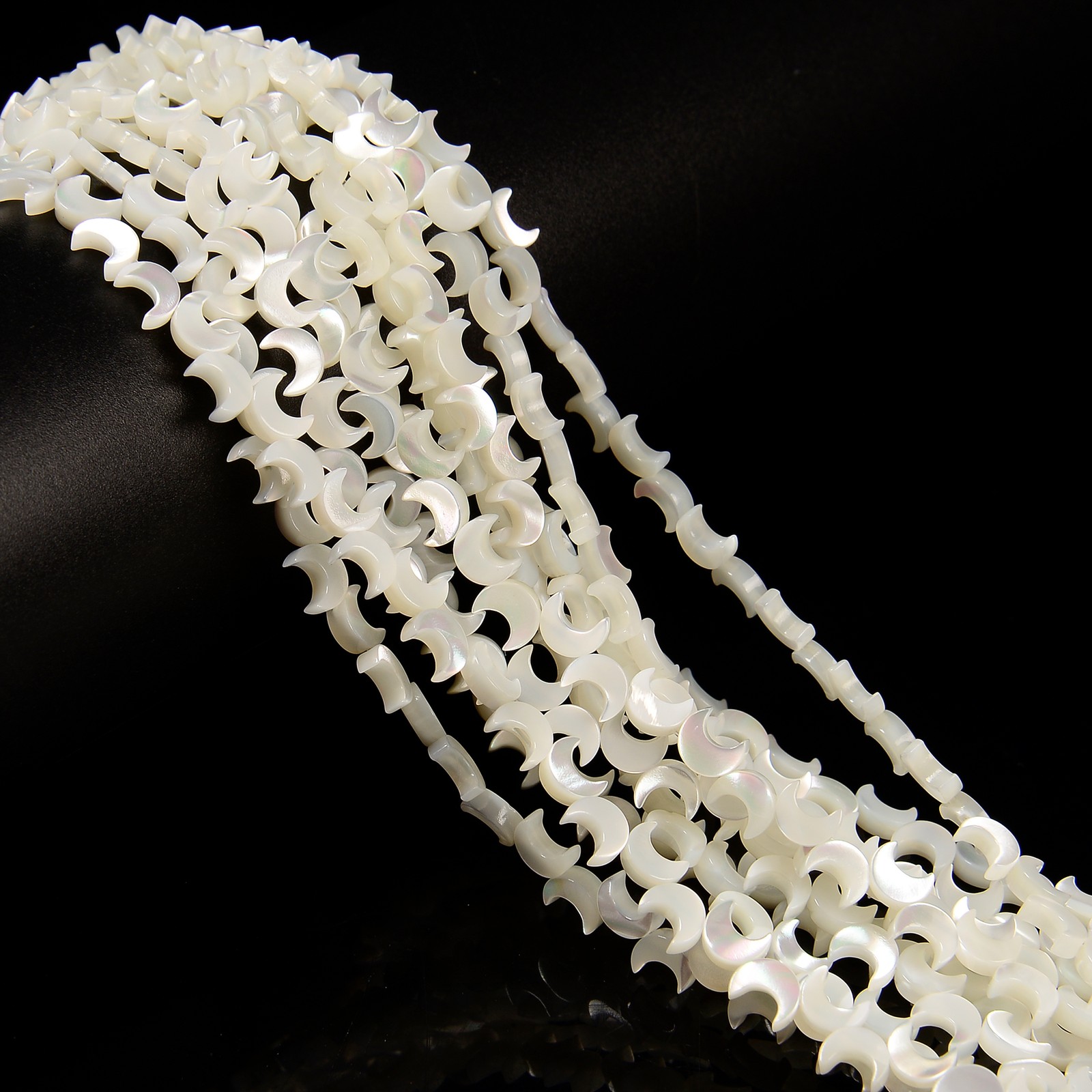 Iridescent White Mother of Pearl MOP Shell Moon Shape Beads 6mm 15.5″ Strand
