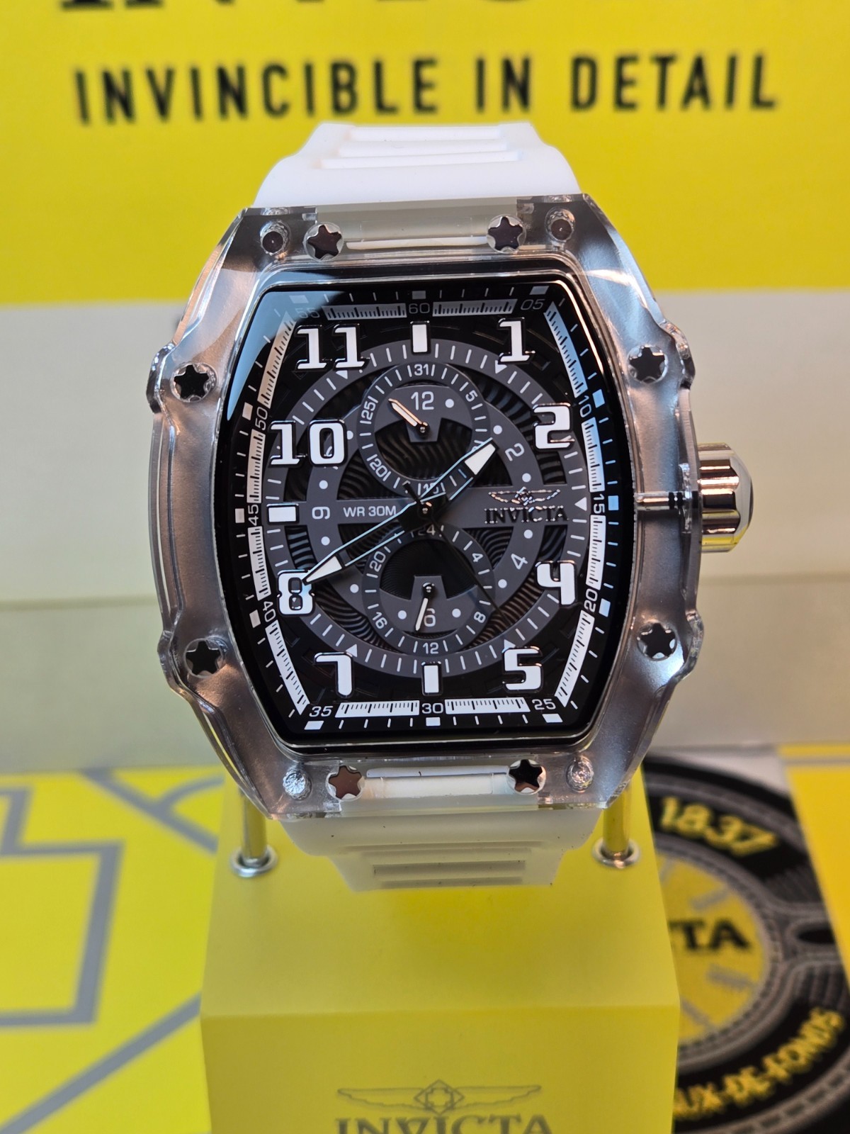 Invicta Racing Cyclone Men’s Watch 48.5 mm Smoke Gray /White Silicone Band- NEW!