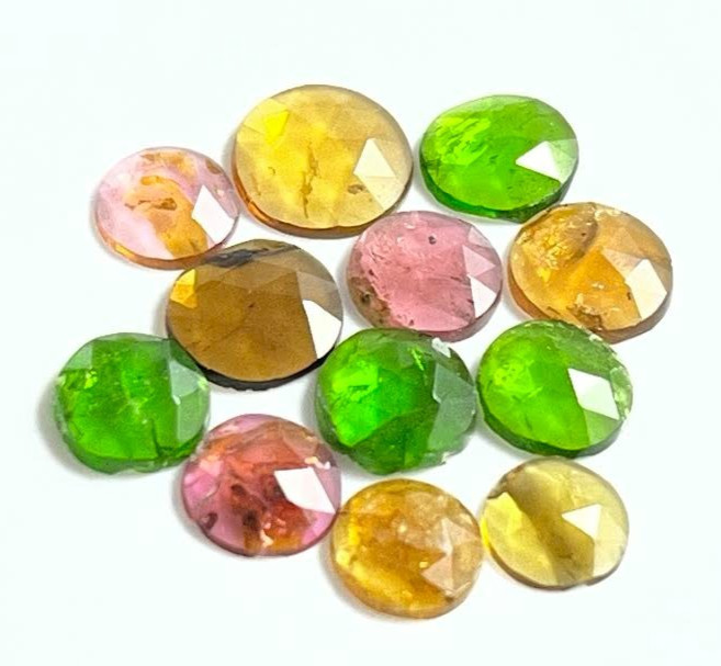 MULTI TOURMALINE LOOSE GEMSTONE 6 TO 7 MM ROUND ROSECUT 12 PEICES 6.80 CARATS