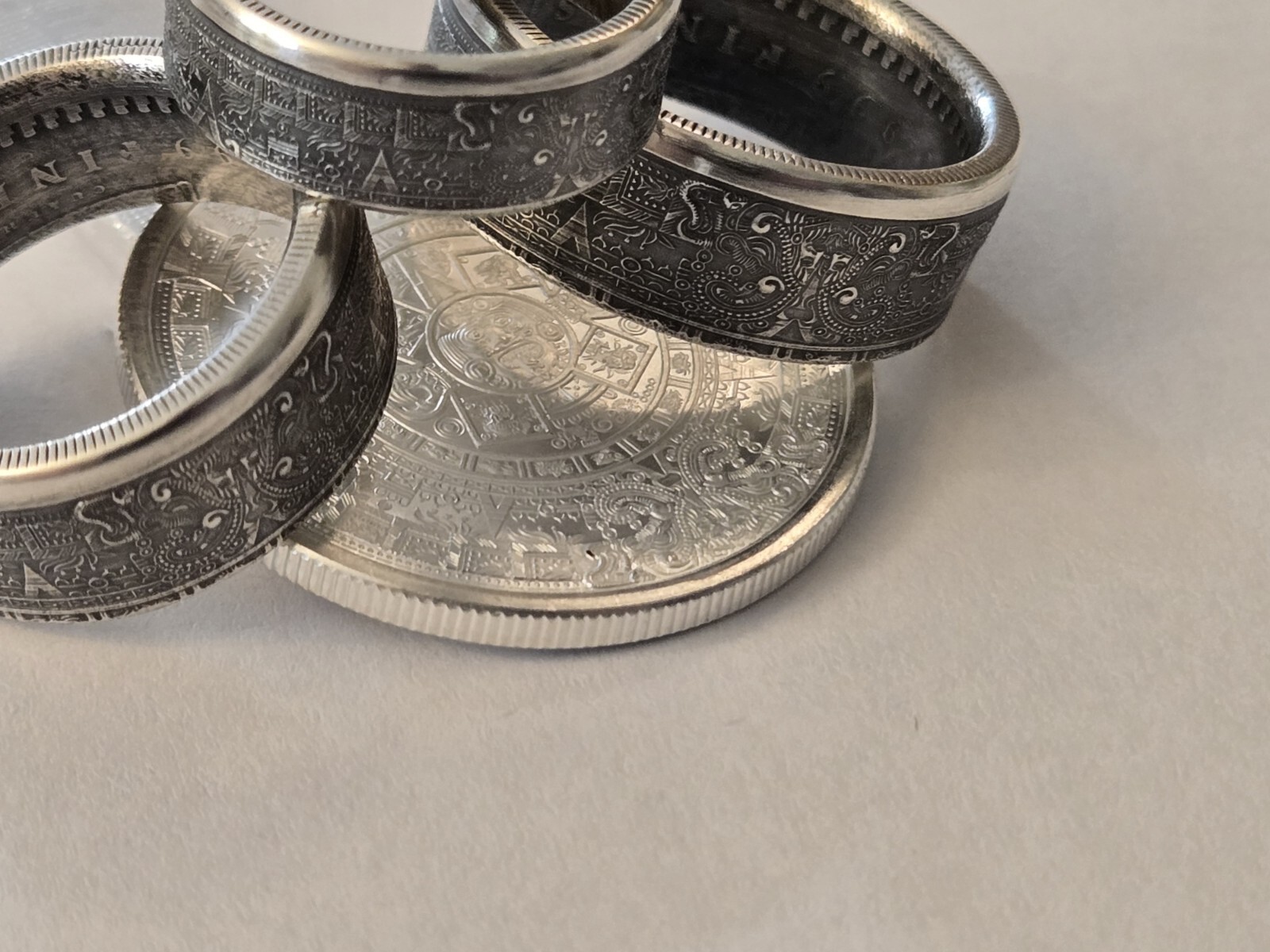 Aztec Calender .999 Pure Silver COIN RING Azteca Mayan Sz 8-14 Stars & Celestial