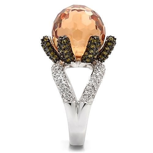 Women’s Organic Bloom Cocktail Ring, Champagne CZ, Rhodium & Ruthenium Plated
