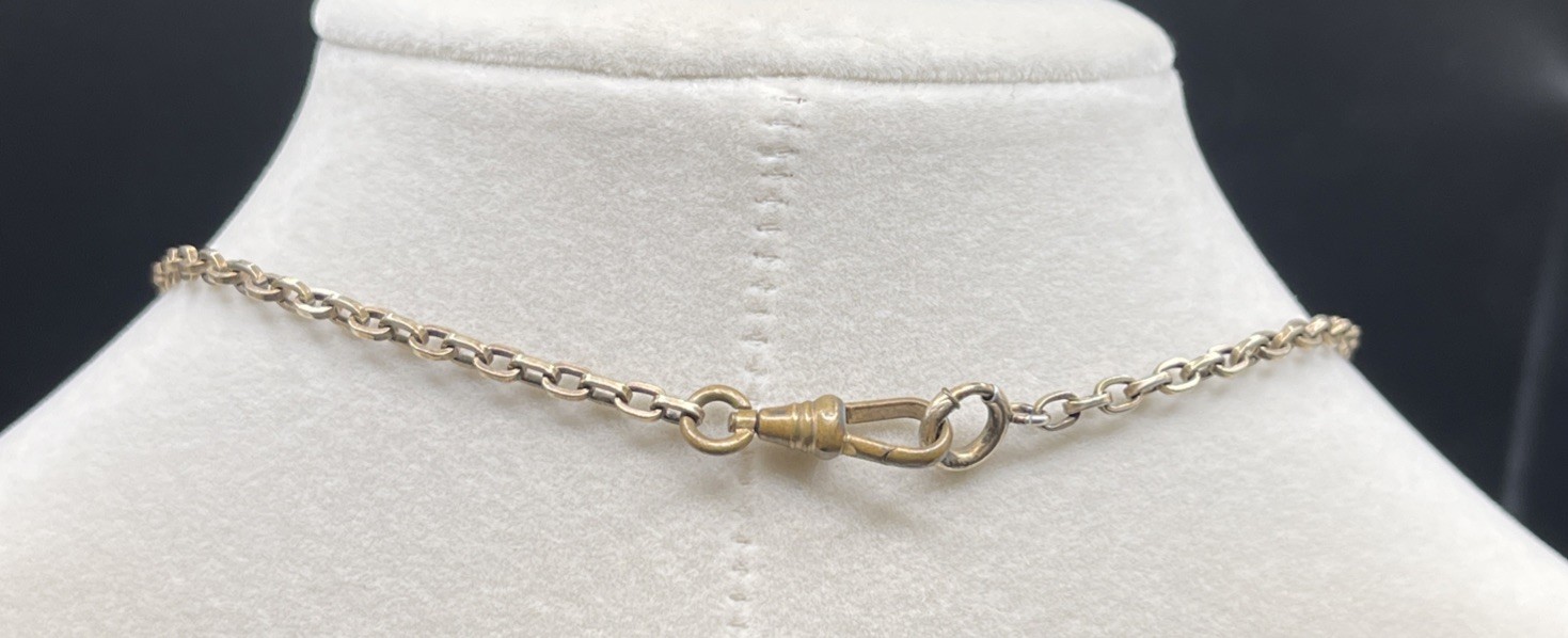 Antique Brass Pocket Watch Fob Chain W Thumbless Clasp & Base Metal Dog Clip