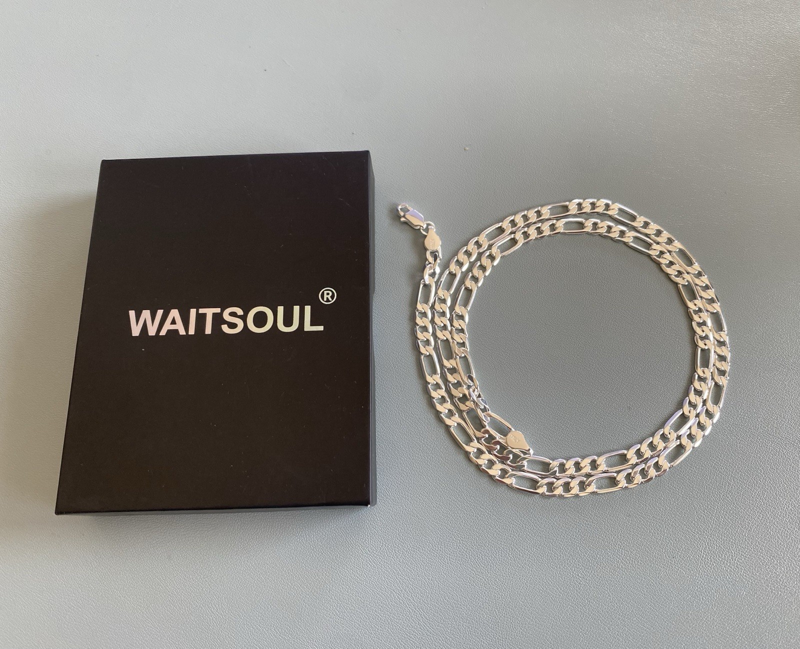 WaitSoul 925 Sterling Silver Italian Figaro 5.0 mm Necklace Chain 22.75 in