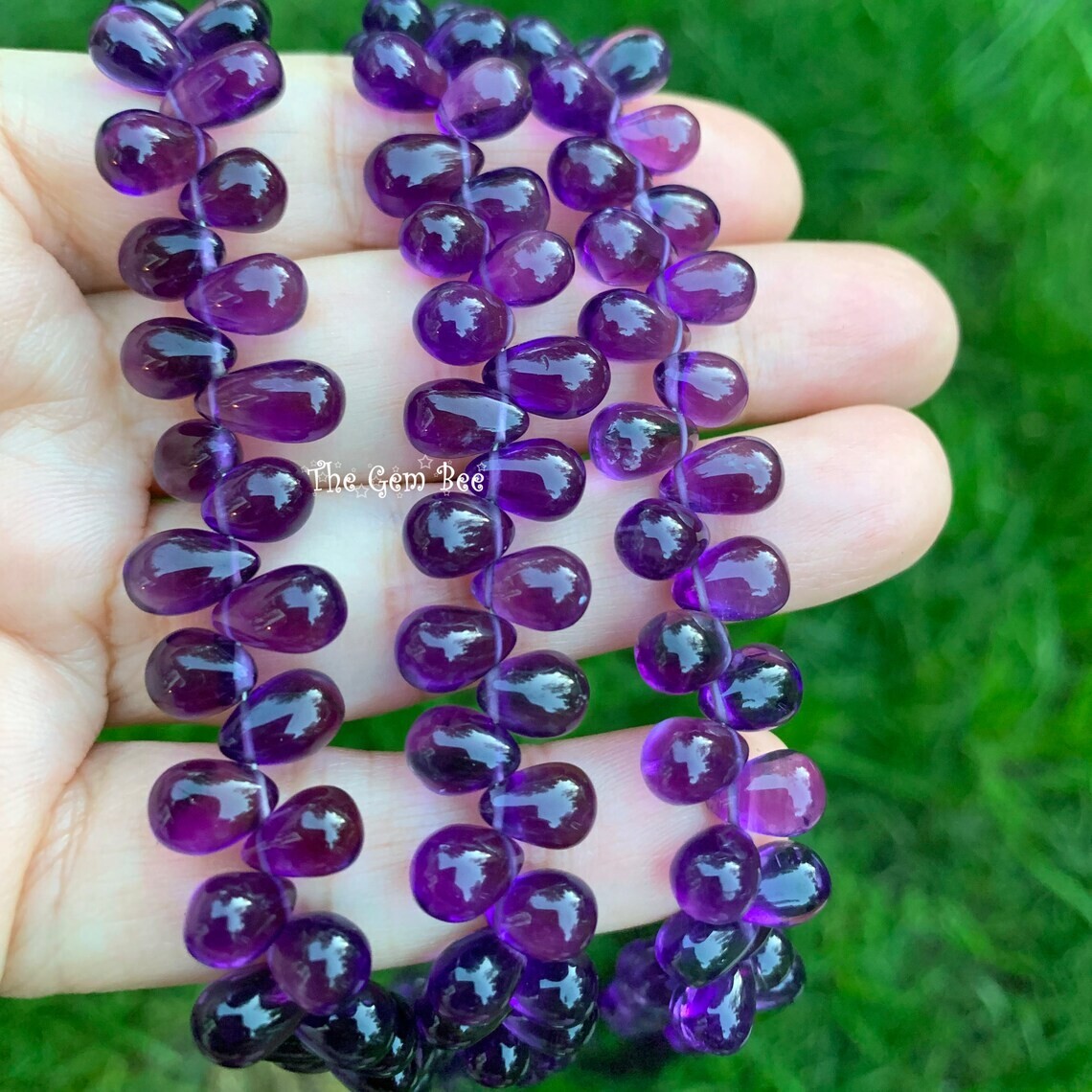 105ct Fine Gem African Purple Amethyst Smooth Teardrop Briolette Beads 8 inch St
