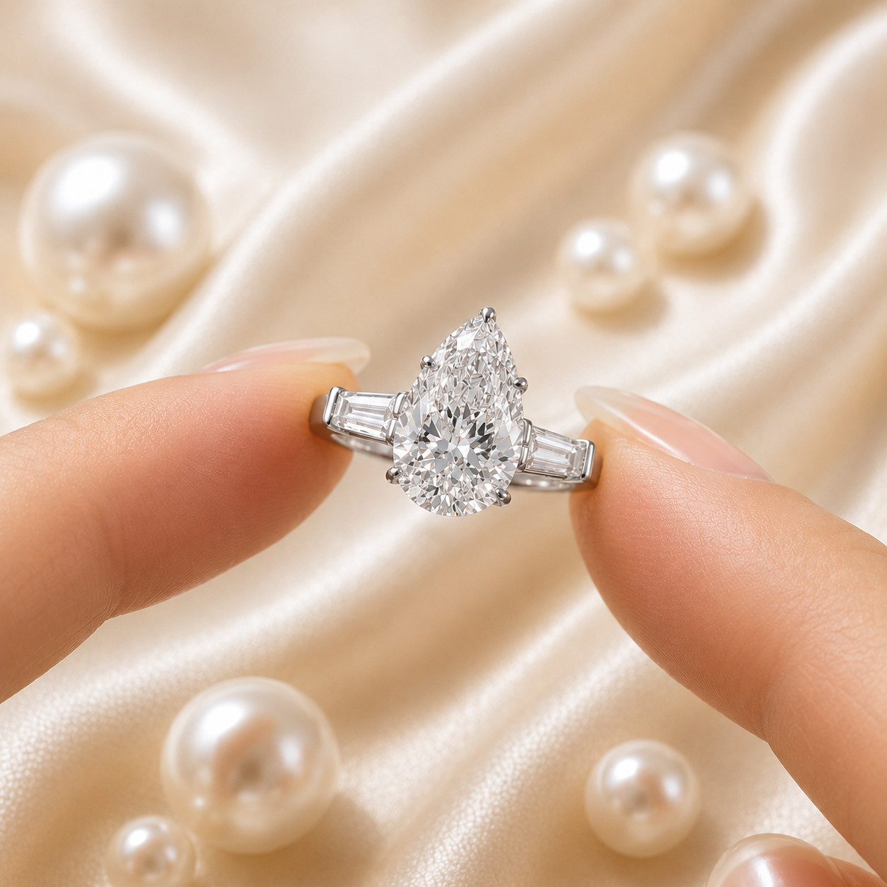 Sale ! 14k White Gold Diamond Engagement Ring IGI Lab Grown 5.80 Carat Pear Cut