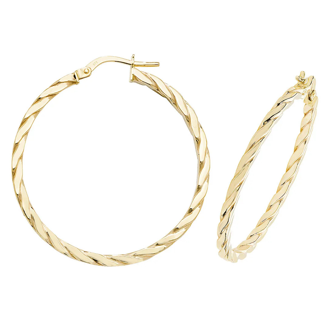 Hoop Earrings 9ct Yellow Gold 30mm Womens Jewellery