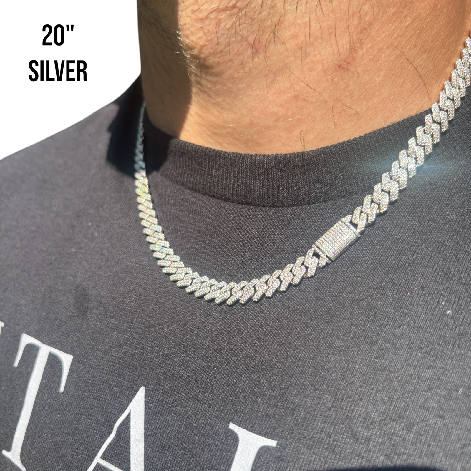 8mm Moissanite Cuban Prong Chain – 925 Sterling Silver or 14k Gold/Rose/Black