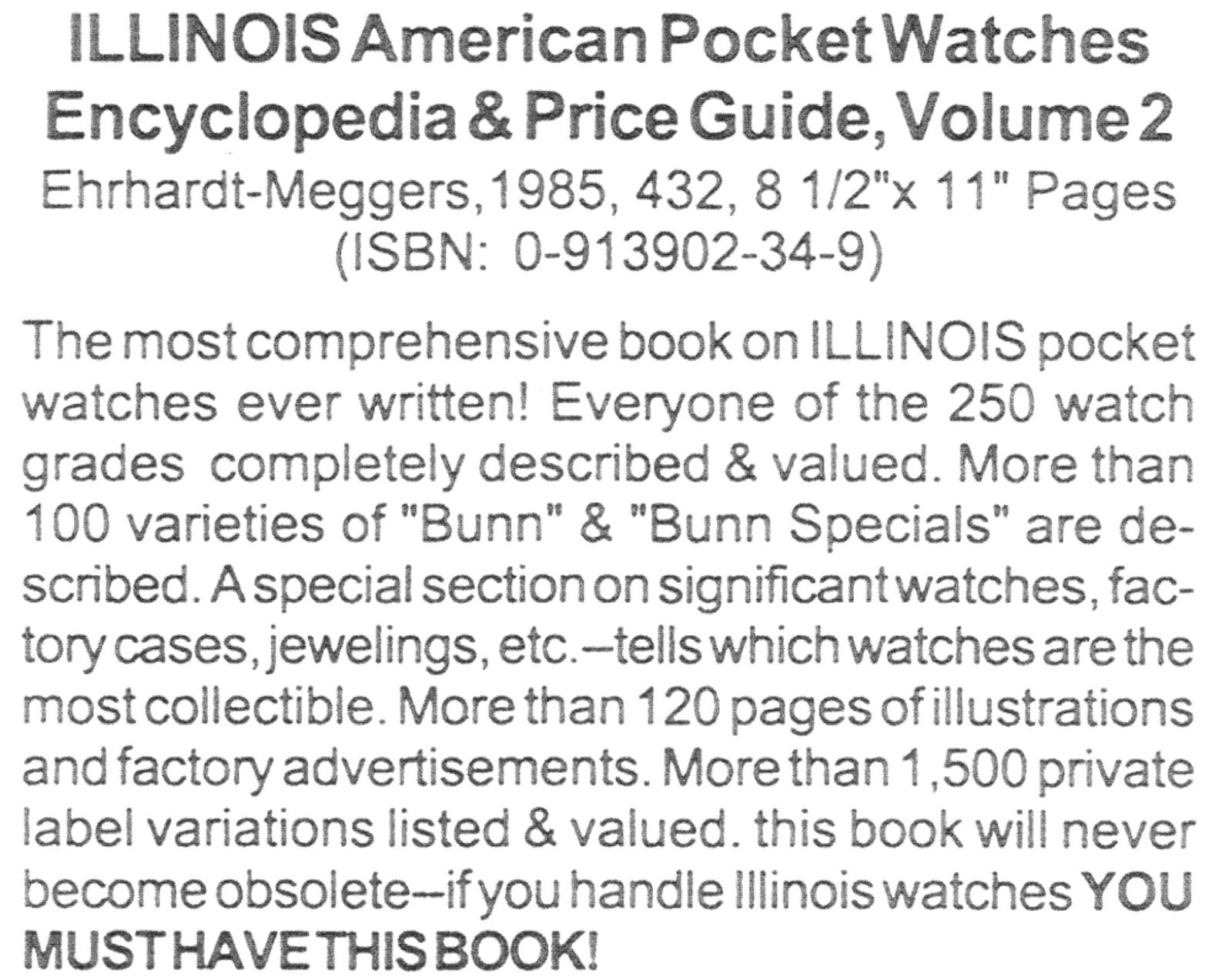 ILLINOIS BOOK American Pocket Watches Volume Two Roy Ehrhardt 2010 424 pages