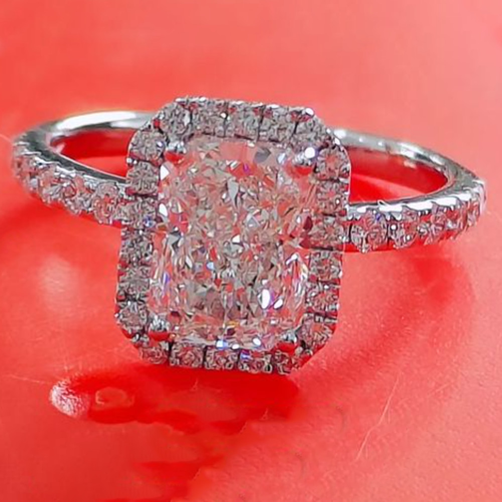 1.90 TCW Radiant Cut Moissanite Halo Engagement Ring in 14K White Gold Plated