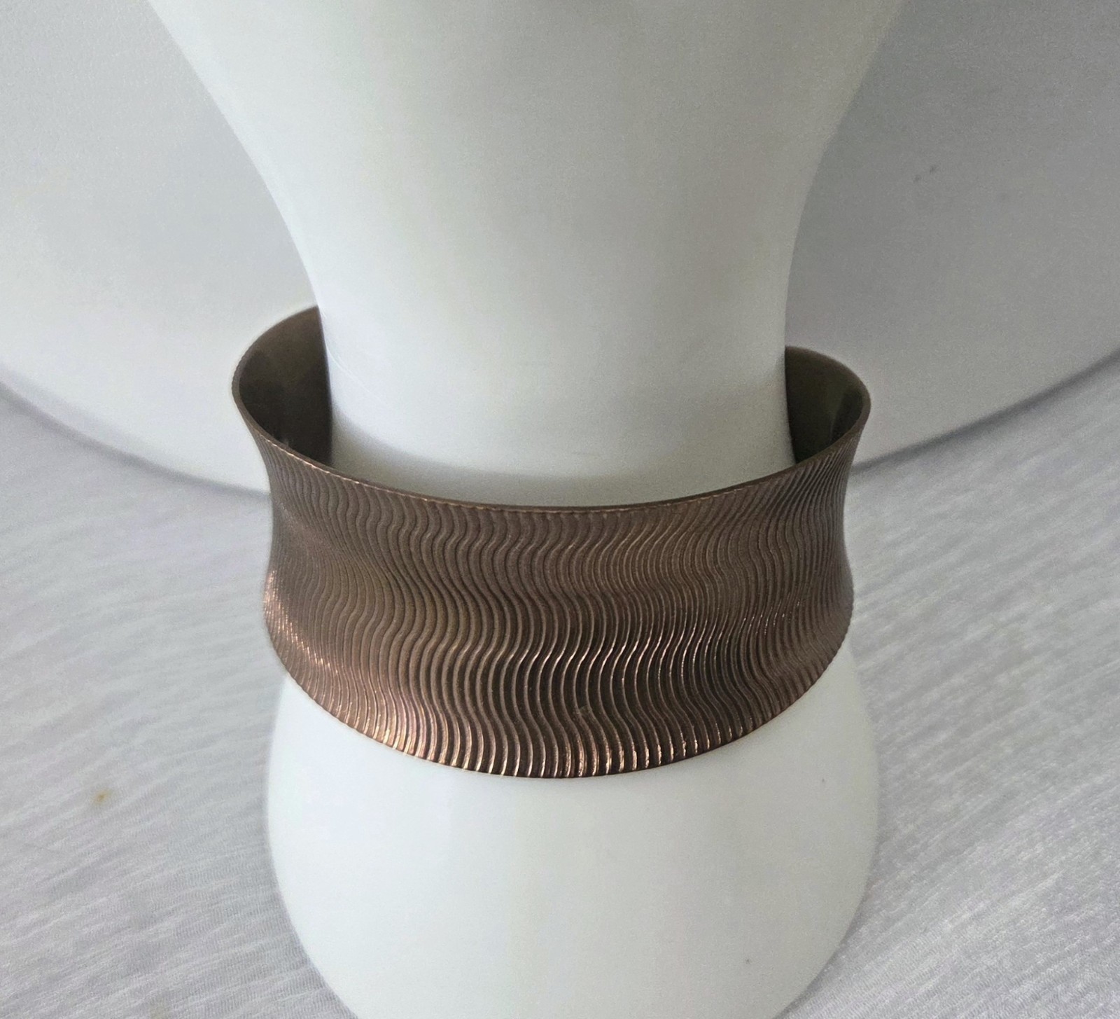 Vintage Wide Band Convex Cuff Bracelet Ribbed Copper Artisan Metal Handmade