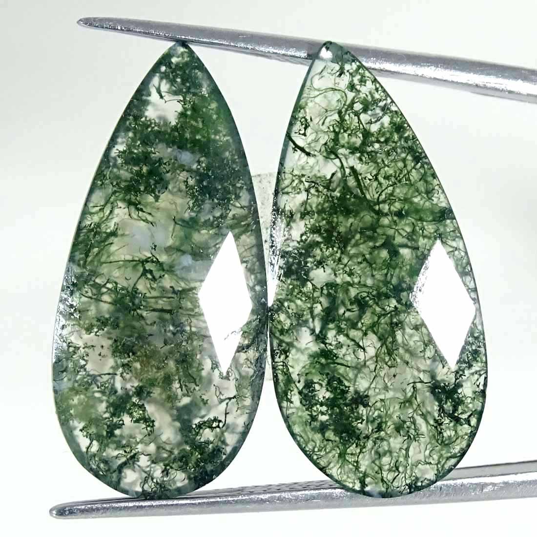 13.90Cts Natural Green Moss Agate Gemstone Checker Faceted Pear Pair 12x26x3mm